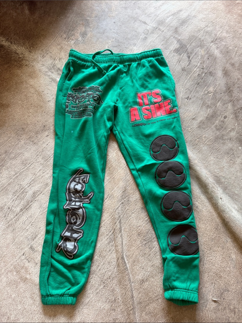 Green Graphic Jogger Sweatpants with 'It's A Sin' Print